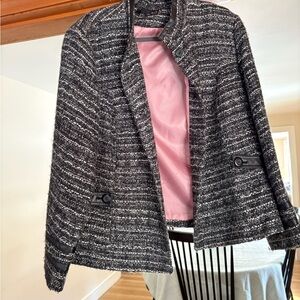Classic Black & White Tweed Women's Jacket with Pink Lining